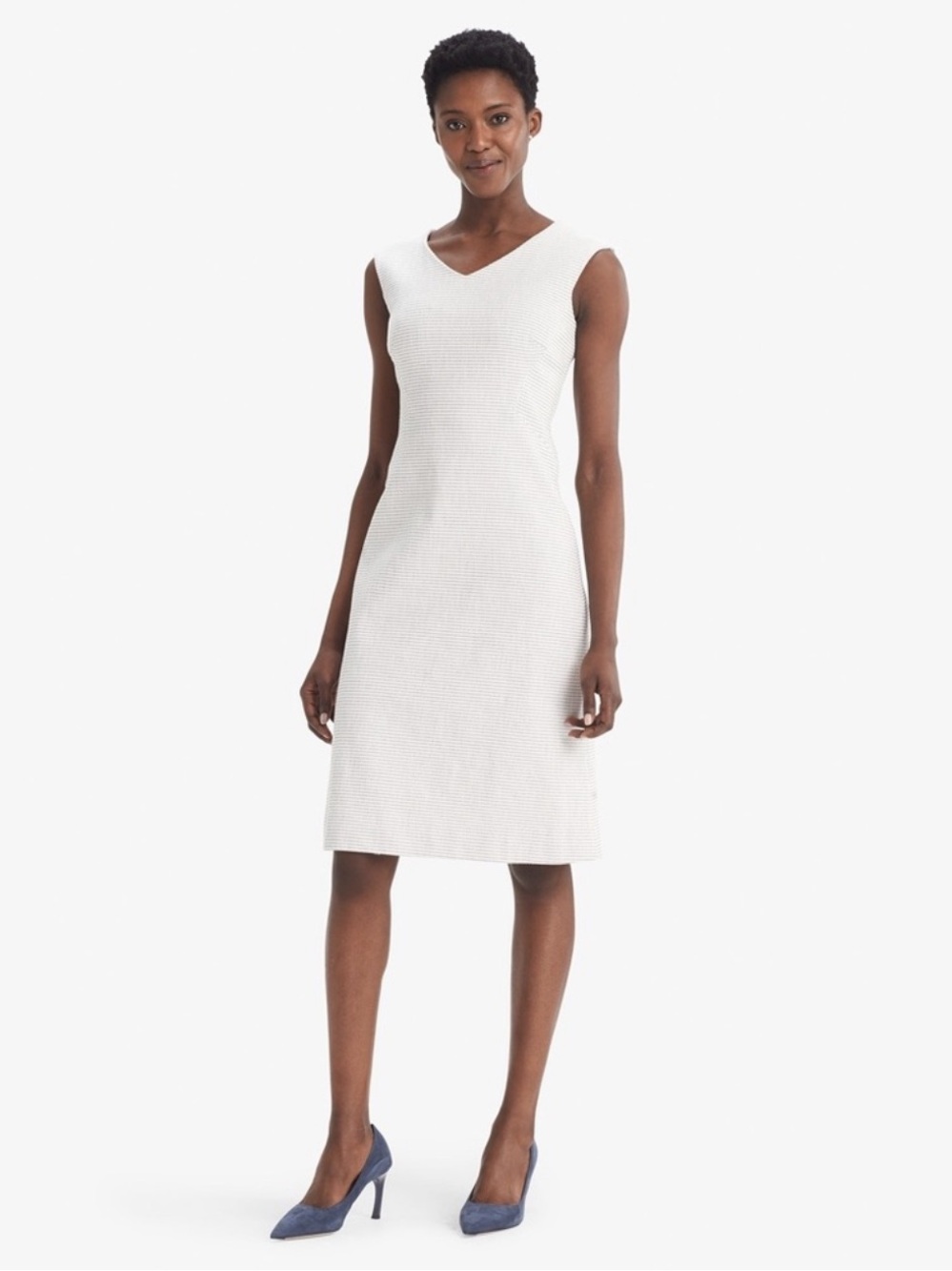 NWOT MM Lafleur Evelyn Dress Micro Jacquard Ivory Black V-Neck Sleeveless SZ 14